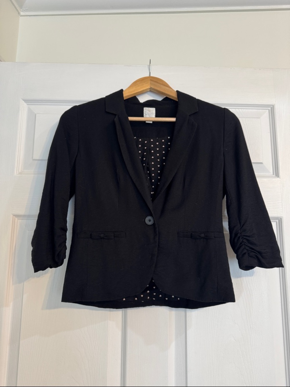 LC Lauren Conrad Black Single-Button Ruched Sleeve Blazer